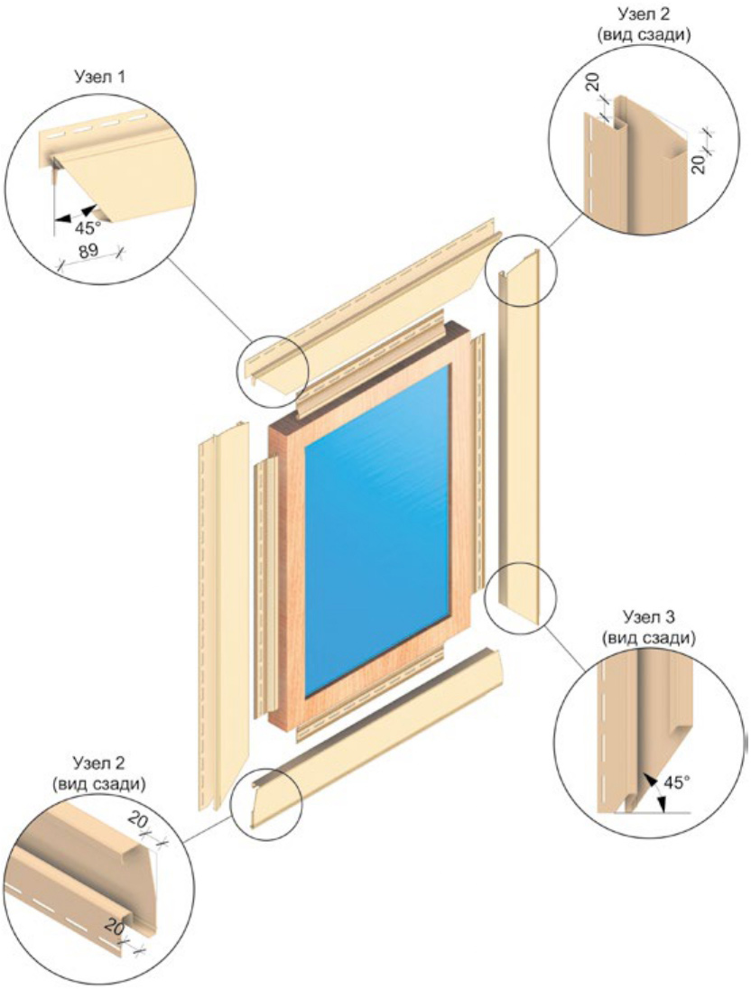 Обрамление оконного проёма при помощи наличника 89 мм.